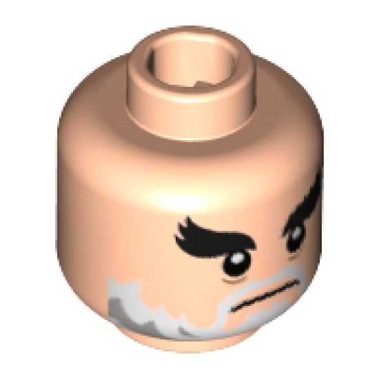 Minifigure, Head Black Bushy Eyebrows, White Moustache and Beard with Gray Pattern - Hollow Stud