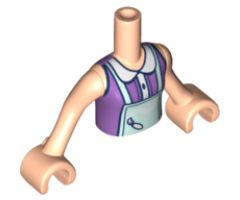Mini Doll, Torso Friends Girl Medium Lavender Top and Light Aqua Apron Pattern, Light Nougat Arms with Hands