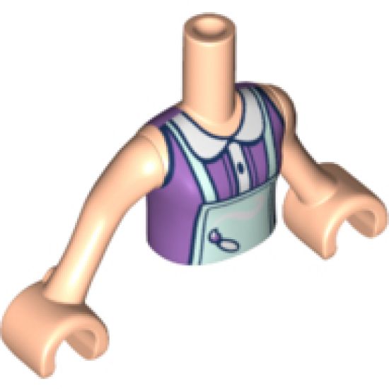 Mini Doll, Torso Friends Girl Medium Lavender Top and Light Aqua Apron Pattern, Light Nougat Arms with Hands