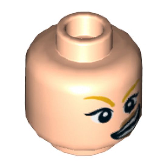 Minifigure, Head Female Wide Eyes, Dark Orange Lips, Wide Crooked Grin with Teeth Pattern - Hollow Stud