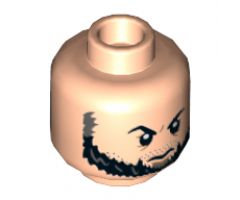 Minifigure, Head Dual Sided Black Eyebrows and Beard, Firm / Angry Expression Pattern - Hollow Stud