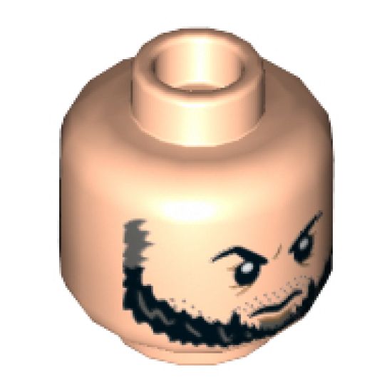 Minifigure, Head Dual Sided Black Eyebrows and Beard, Firm / Angry Expression Pattern - Hollow Stud