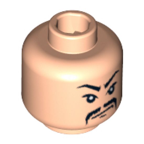 Minifigure, Head Moustache Fu Manchu, White Pupils and Scowl Pattern - Blocked Open Stud