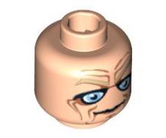 Minifigure, Head Male Blue Eyes, Deep Brown Wrinkles Pattern - Blocked Open Stud