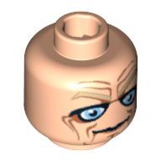 Minifigure, Head Male Blue Eyes, Deep Brown Wrinkles Pattern - Blocked Open Stud