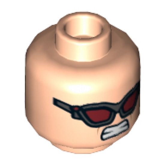 Minifigure, Head Dual Sided Brown Eyebrows, Stern Expression / Dark Red Goggles, Clenched Teeth Pattern (Hawkeye) - Hollow Stud