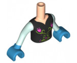 Mini Doll, Torso Friends Girl Black Top with Flower Pattern, Light Aqua Sleeves and Dark Azure Gloves