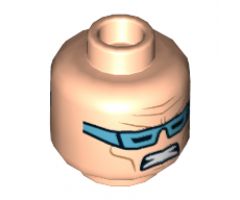 Minifigure, Head Dual Sided Medium Blue Goggles, Smile with Teeth / Clenched Teeth Pattern (Captain Cold) - Hollow Stud