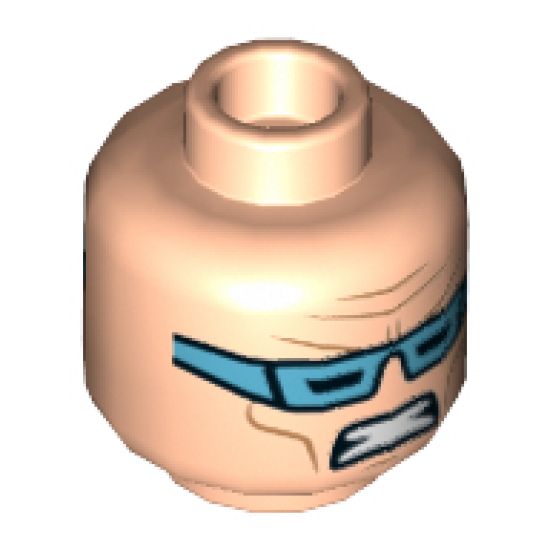 Minifigure, Head Dual Sided Medium Blue Goggles, Smile with Teeth / Clenched Teeth Pattern (Captain Cold) - Hollow Stud