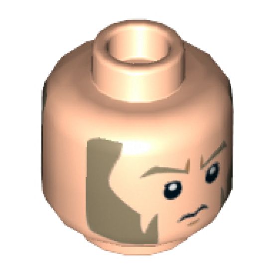 Minifigure, Head Dual Sided Dark Tan Eyebrows and Large Sideburns, Determined / Sad Pattern (SW Agent Kallus) - Hollow Stud