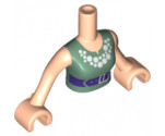 Torso Mini Doll Woman Sand Green Vest Top with White Necklace and Dark Purple Belt Pattern, Light Nougat Arms with Hands