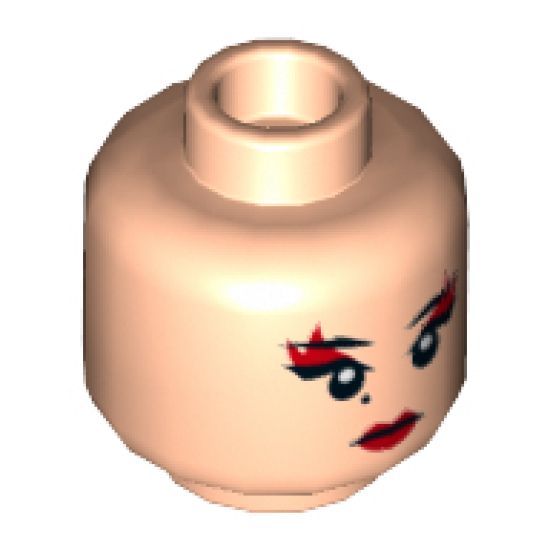 Minifigure, Head Dual Sided Female Red Lips and Eye Shadow, Beauty Mark, Mouth Closed / Bared Teeth Pattern (Karai) - Hollow Stud