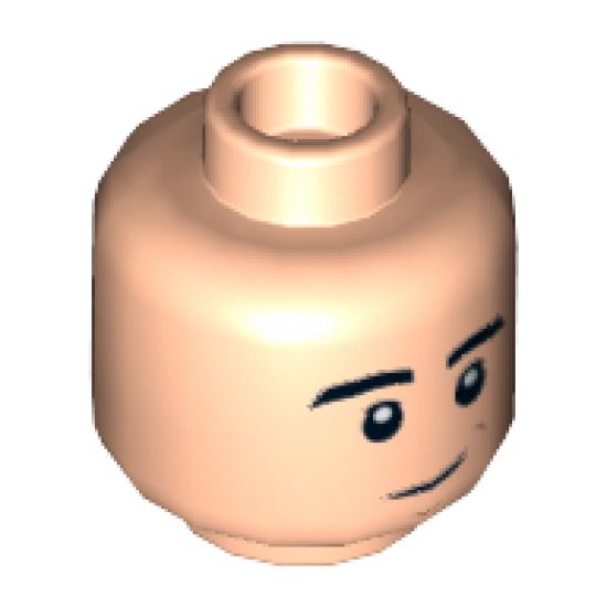 Minifigure, Head Dual Sided Black Eyebrows, Slight Crooked Smile / Downturned Mouth with Teeth Pattern - Hollow Stud