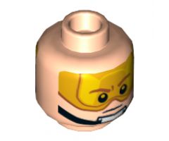 Minifigure, Head Dual Sided Orange Visor, Brown Eyebrows, Chin Strap, Visor Down / Visor Up Pattern (SW Luke Skywalker) - Hollow Stud