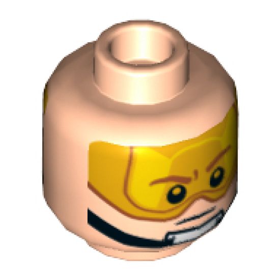 Minifigure, Head Dual Sided Orange Visor, Brown Eyebrows, Chin Strap, Visor Down / Visor Up Pattern (SW Luke Skywalker) - Hollow Stud