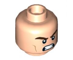 Minifigure, Head Dual Sided Thick Dark Brown Eyebrows, Dark Orange Cheek Lines, Open Mouth Smile / Bared Teeth Angry Pattern (Kite Man) - Hollow Stud