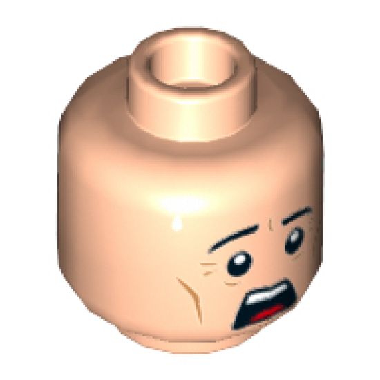 Minifigure, Head Male Black Eyebrows, White Pupils, Chin Dimple, Open Mouth Surprised / Scared Pattern - Hollow Stud