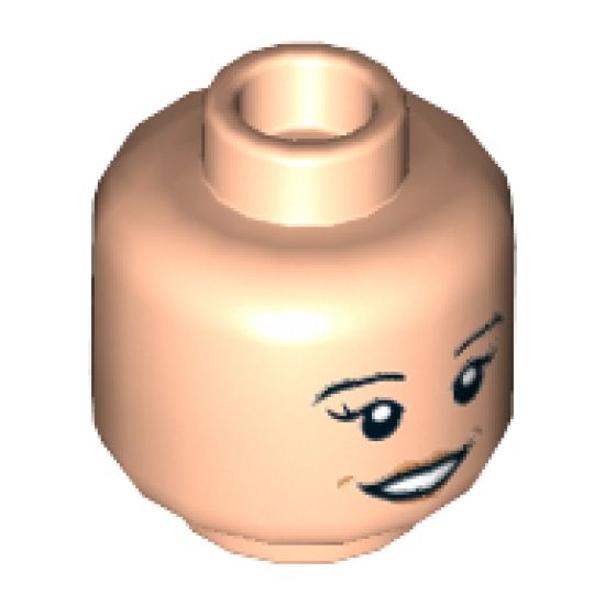 Minifigure, Head Dual Sided Female Black Eyebrows and Long Eyelashes, Peach Lips, Open Smile / Closed Mouth, Eyebrow Raised Pattern - Hollow Stud