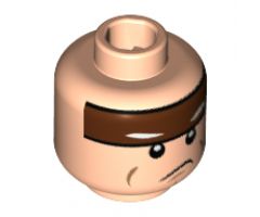 Minifigure, Head Reddish Brown Headband with Squinted Batman Eyes, Sad Mouth Pattern - Hollow Stud