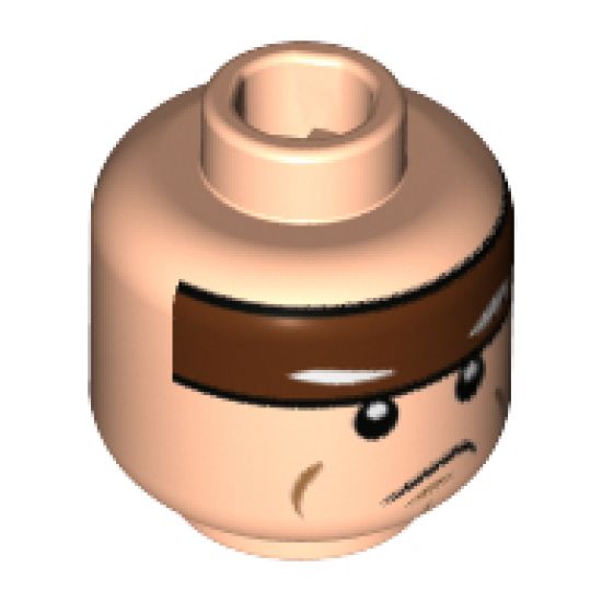 Minifigure, Head Reddish Brown Headband with Squinted Batman Eyes, Sad Mouth Pattern - Hollow Stud