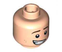 Minifigure, Head Black Eyebrows, Reddish Brown Dimples, Lopsided Open Mouth Grin Pattern - Hollow Stud