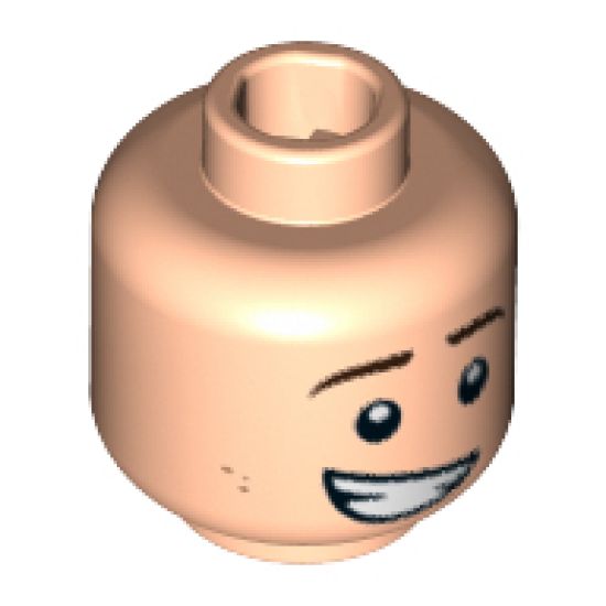 Minifigure, Head Black Eyebrows, Reddish Brown Dimples, Lopsided Open Mouth Grin Pattern - Hollow Stud