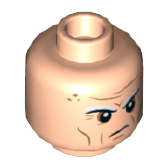 Minifigure, Head White Eyebrows, Forehead Lines, Wrinkles, Scowl Pattern - Hollow Stud