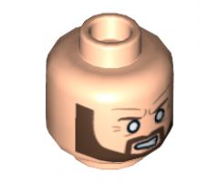 Minifigure, Head Beard Brown Angular, White Eyes, Angry Pattern - Hollow Stud