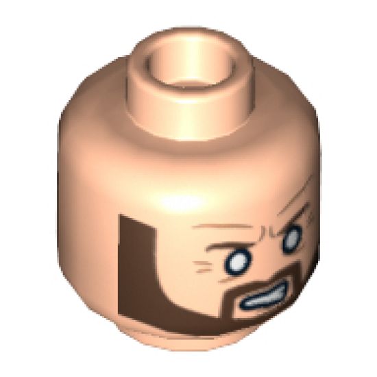 Minifigure, Head Beard Brown Angular, White Eyes, Angry Pattern - Hollow Stud