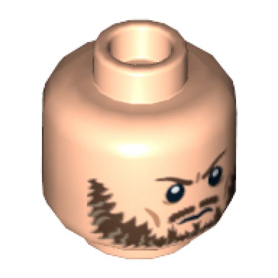 Minifigure, Head Beard Brown, Furrowed Brow Pattern - Hollow Stud
