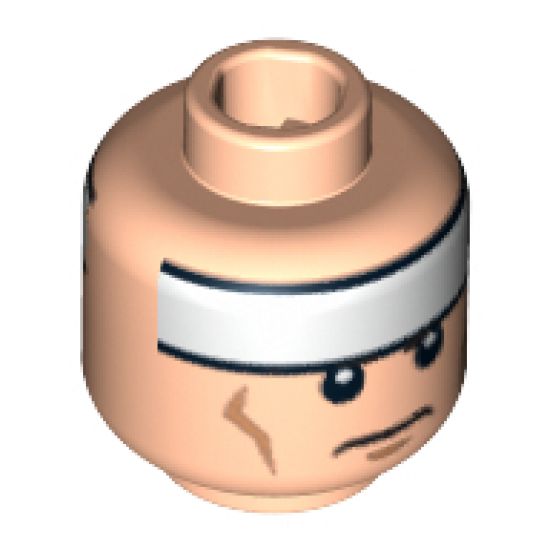 Minifigure, Head Dual Sided White Headband and Cheek Lines, Frown / Determined Pattern (Batman) - Blocked Open Stud