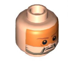 Minifigure, Head Male, Dark Tan Beard and Eyebrows, Orange Visor Pattern - Hollow Stud