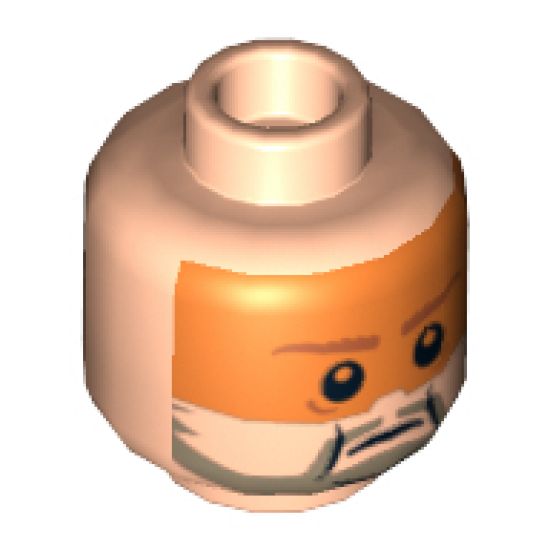 Minifigure, Head Male, Dark Tan Beard and Eyebrows, Orange Visor Pattern - Hollow Stud