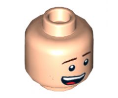 Minifigure, Head Dual Sided Brown Eyebrows, Dark Tan Dimples, Lopsided Smile / Scared Pattern - Hollow Stud