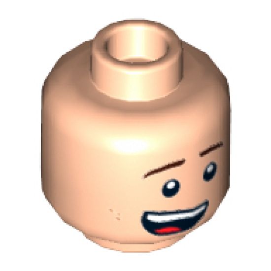 Minifigure, Head Dual Sided Brown Eyebrows, Dark Tan Dimples, Lopsided Smile / Scared Pattern - Hollow Stud