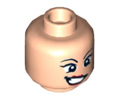 Minifigure, Head Female Wide Eyes, Red Lips, Crooked Grin with Teeth Pattern - Hollow Stud