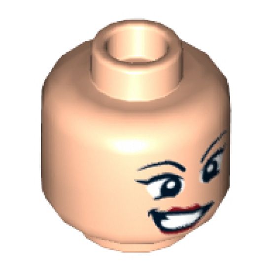 Minifigure, Head Female Wide Eyes, Red Lips, Crooked Grin with Teeth Pattern - Hollow Stud