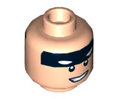 Minifigure, Head Dual Sided Black Headband with Squinted Batman Eyes, Neutral / Grin Pattern - Hollow Stud