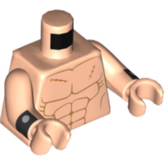 Torso Bare Chest with Muscles Outline and 3 Scars Pattern / Light Nougat Arms with Black Cuffs with Silver Dots Pattern / Light Nougat Hands