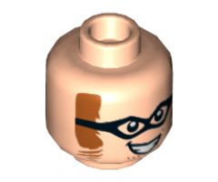 Minifigure, Head Thick Black Glasses, Dark Orange Mutton Chops, Smile Showing Teeth Pattern - Hollow Stud