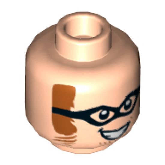 Minifigure, Head Thick Black Glasses, Dark Orange Mutton Chops, Smile Showing Teeth Pattern - Hollow Stud