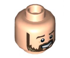 Minifigure, Head Dark Brown Eyebrows and Beard with Dark Tan Highlights Pattern - Hollow Stud