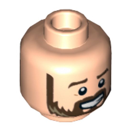 Minifigure, Head Dark Brown Eyebrows and Beard with Dark Tan Highlights Pattern - Hollow Stud