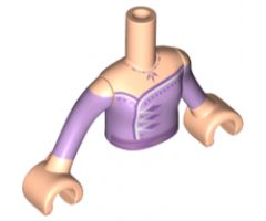 Mini Doll, Torso Friends Girl Lavender Dress Pattern, Light Nougat Arms with Hands with Lavender Sleeves