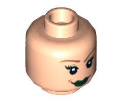 Minifigure, Head Dual Sided Female Green Lips and Orange Eyebrows, Smile / Bared Teeth Pattern - Hollow Stud