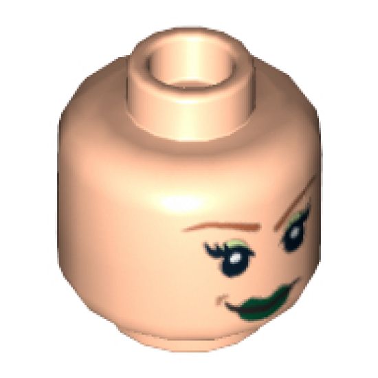 Minifigure, Head Dual Sided Female Green Lips and Orange Eyebrows, Smile / Bared Teeth Pattern - Hollow Stud