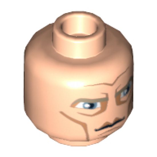Minifigure, Head Male Large Blue Eyes, Cheek Lines and High Brow Pattern (SW Clone Wars Pre Vizsla) - Hollow Stud