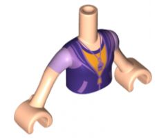 Mini Doll, Torso Friends Girl Dark Purple Zipper Jacket over Orange Top with Whistle Pattern, Light Nougat Arms with Hands with Medium Lavender Short Sleeves
