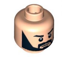 Minifigure, Head Beard Black Full, Thick Black Eyebrows, White Pupils Pattern - Blocked Open Stud