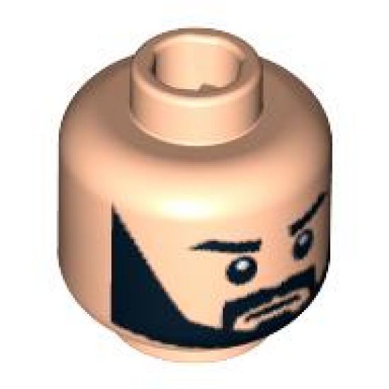 Minifigure, Head Beard Black Full, Thick Black Eyebrows, White Pupils Pattern - Blocked Open Stud